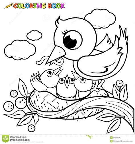 birds   nest vector black  white coloring page stock vector