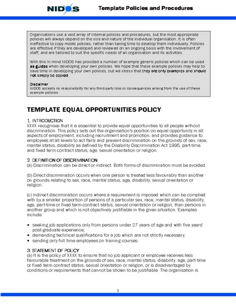 equal opportunities policy sample free download