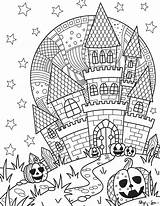 Haunted Coloriage Antistress Sinistre Pleine Scribble Citrouilles Château Lune Hibou Mignon Chapeau Sofestive Spooktacular sketch template