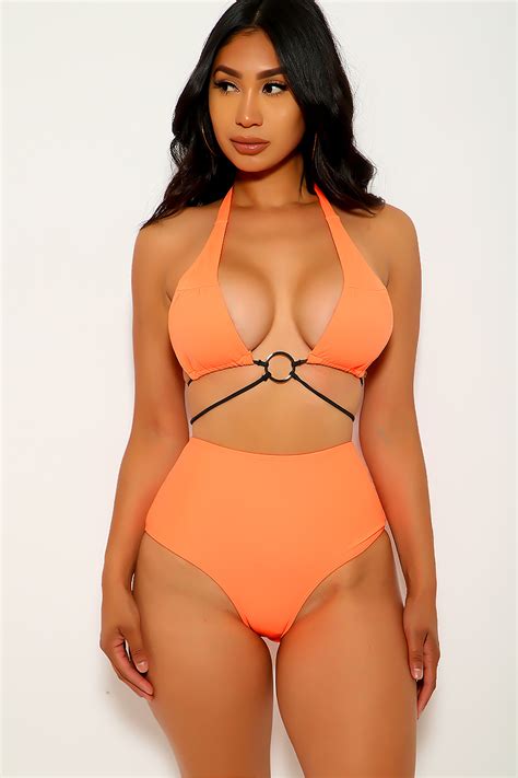 Neon Orange O Ring Strappy Two Piece Swimsuit Women Of Edm