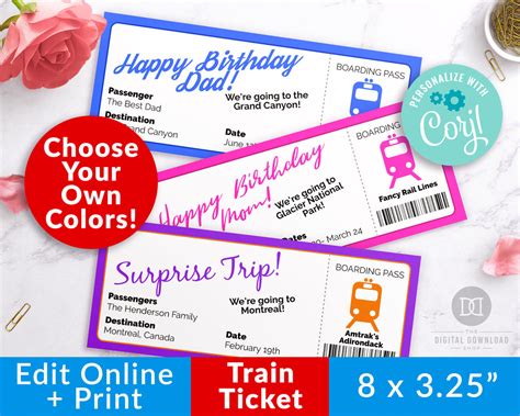 train ticket template printable edit   digital  shop