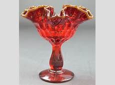 Fenton Art Glass Thumbprint Ruby Pattern Crimped Compote 6