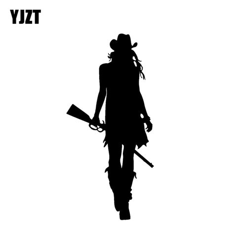 Yjzt 7 5 16 1cm Interesting Cowgirl With Gun Hat Western Silhouette