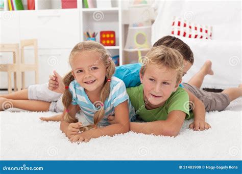 happy kids   floor stock photo image  friendship