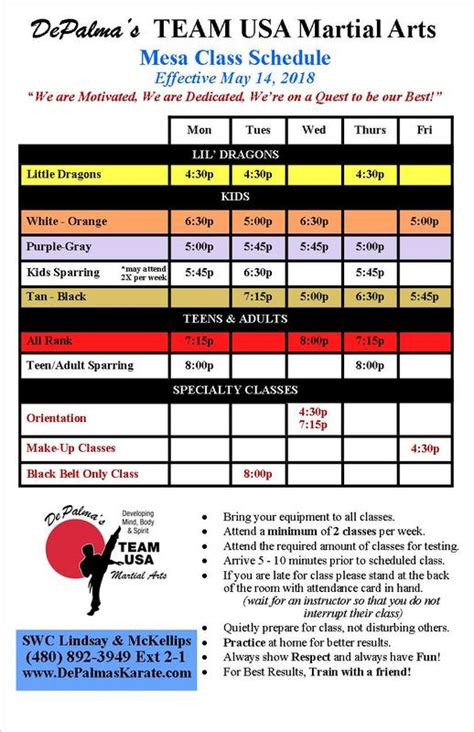 Class Schedules Depalma S Team Usa Martial Arts