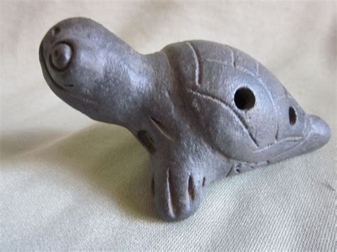 ocarina clay whistle turtle  hole costa rica pottery  whistle thrown pottery