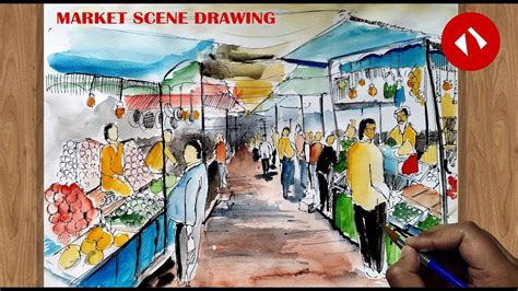 market scene drawing   draw market easy scene drawing village market scene drawing