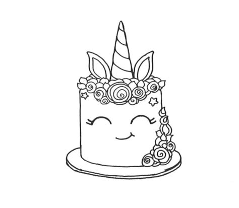 smiling unicorn cake coloring pages  printable coloring pages