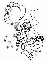 Pooh Winnie Coloring Pages Disney Drawing Balloons Choose Board Floating Kleurplaat Cartoon Kids sketch template
