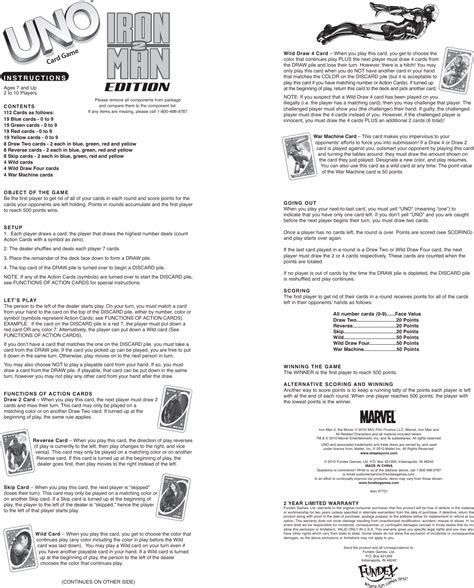 Fundex Games Uno 7721 Users Manual 00 24 I Ironman2 Instructions