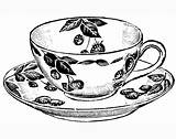 Tea Cup Coloring Cups Pages Drawing Teacup Printable Vintage Print Sketch Party Clipart Teapot Adult Drawings Coffee Plate Line Sheets sketch template