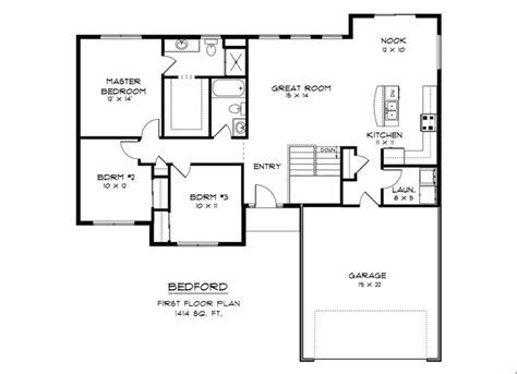 bedroom  bath ranch floorplan  large open concept living room  kitchen  master