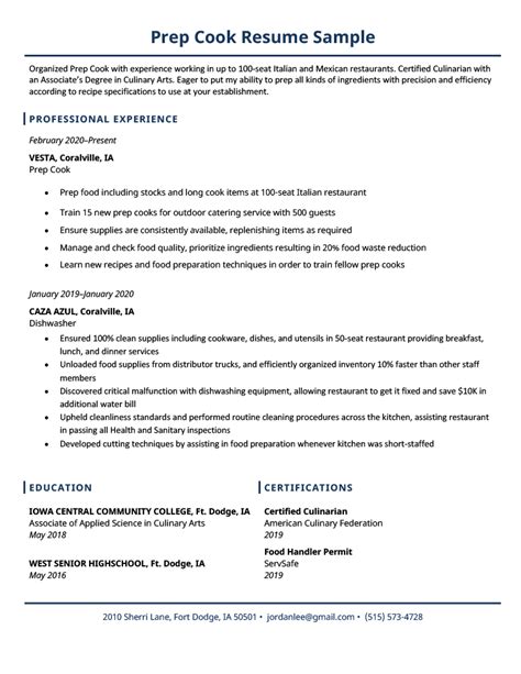 cook resume template