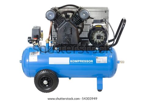 blue compressor isolated  white background stock photo edit