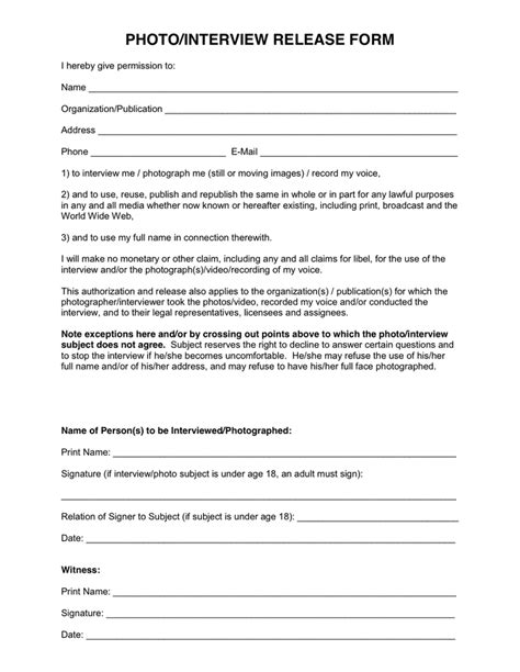 photointerview release form  word   formats