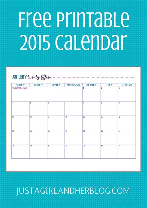 free printable 2015 calendar just a girl and her blog