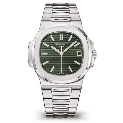 patek philippe   nautilus olive green dial stainless steel