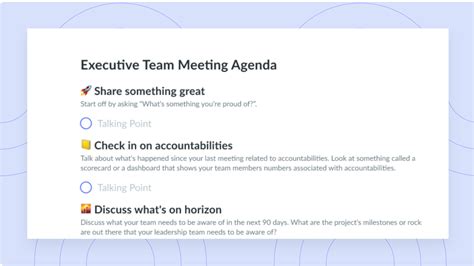 executive meeting agenda template  team alignment fellow