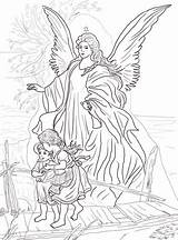 Guardian Coloring Angel Children Protected Pages Printable Categories sketch template