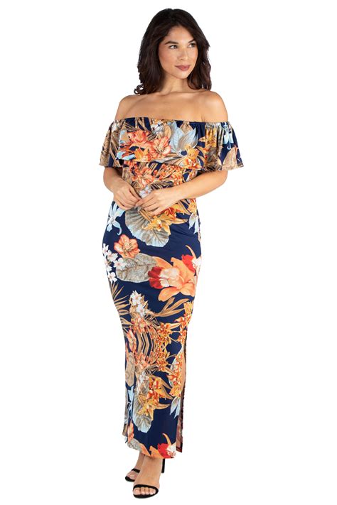 comfort apparel floral ruffle   shoulder maxi dress  print size  walmartcom