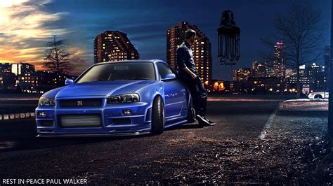 blue race car paul walker fast  furious furious  nissan skyline gt   hd wallpaper