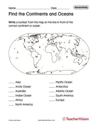 printable  continents   oceans