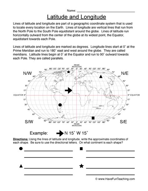latitude  longitude worksheet  fun teaching
