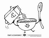 Coloring Pages Breakfast Spoon Cereal Bowl Milk Clipart Sheets Healthy Clip Food Choose Board Childrens sketch template