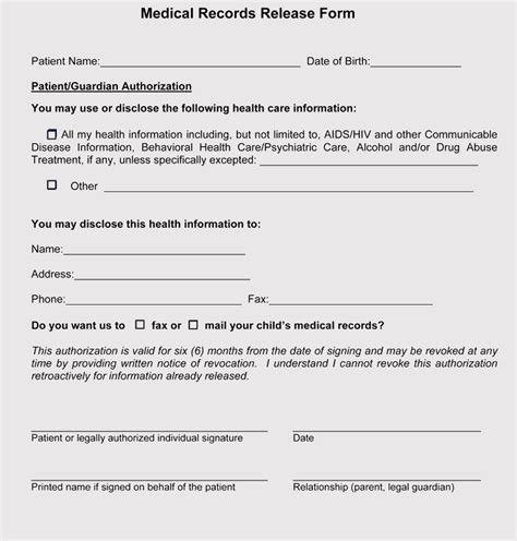 medical records request form template