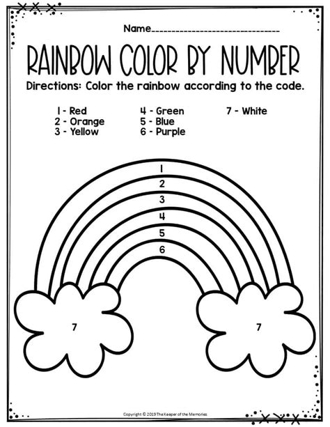 printable color  number rainbow preschool worksheet  keeper
