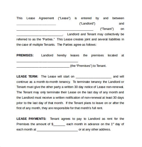 month  month lease agreements samples examples formats