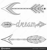Bohemian Dream Arrows Coloring Adult Pages Feathers Illustration Set Stock Vector Boho Tribal Tattoo Print Doodle Patterned Henna Therapy Panki sketch template