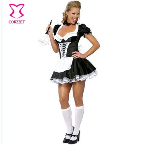 black white plus size french maid costume uniform sexy