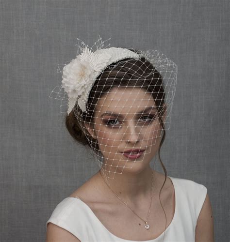 white bridal fascinator hat  face veil bridal fascinator white