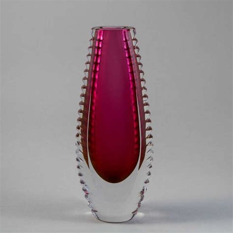 A Heavy Murano Sommerso Glass Vase In Ribbed Pink Vase At 1stdibs