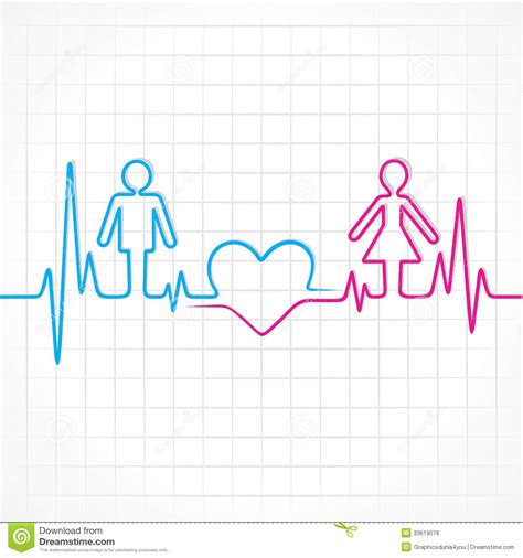 Heartbeat Make Male Female And Heart Symbol Stock Vector