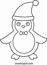 Christmas Penguin Coloring Clip Line Pages Lineart Cute Sweetclipart sketch template