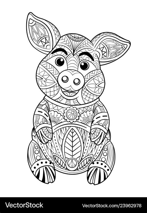 pig coloring page hand drawn royalty  vector image