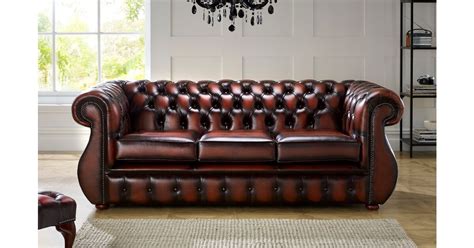 Chesterfield 3 Seater Sofa Antique Rust Real Leather In Kimberley Style