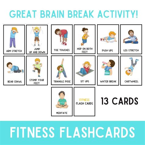 fitness flashcards kids exercises flash cards  kids etsy uk