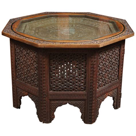 Carved Wood Indian Side Table With Glass Top At 1stdibs