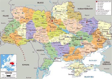 large political  administrative map  ukraine  roads cities