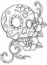 Skull Coloring Sugar Pages Roses Drawing Simple Skulls Easy Kids Owl Color Print Rose Printable Adults Drawings Candy Crossbones Halloween sketch template