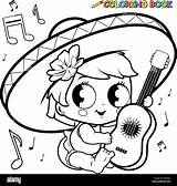 Mariachi Girl Baby Coloring Guitar Playing Vector Stock Shutterstock Alamy sketch template