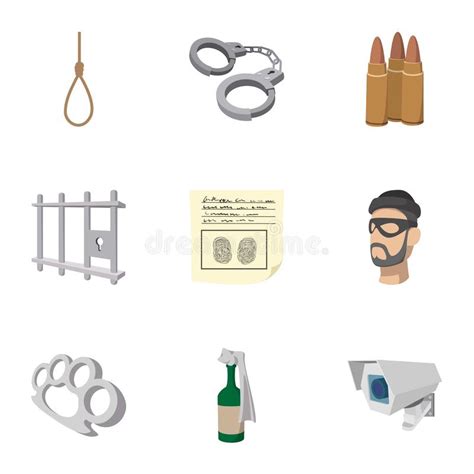 crime icons set cartoon style stock vector illustration  pointing