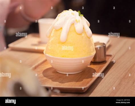 Korean Shaved Ice Or Snow Cone Bingsu Bingsoo Dessert With Chopped