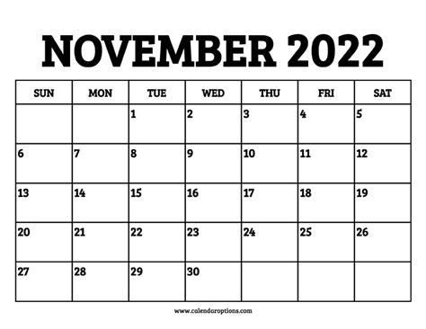 november  calendar printable calendar options