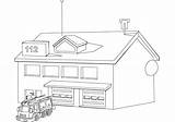 Fire Station Coloring Pages Drawing Brigade Printable Buildings Architecture Popular sketch template