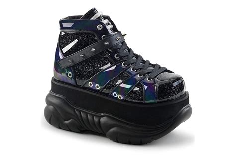 black glitter hologram platform shoes