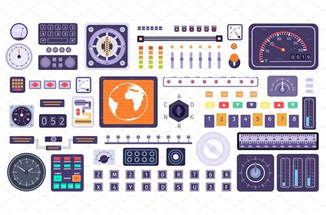 control panel elements spaceship technology illustrations creative